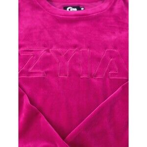 ZYIA Size Medium Active Fuchsia Pink Velvet‎ Spell Out Pullover Sweatshirt
